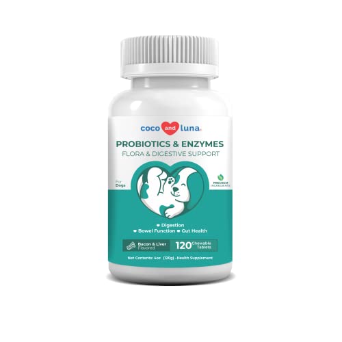 Probiotics for Dogs - 120 Chewable Tablets - 5.5 Billion CFUs with Digestive Enzymes and Prebiotics - Dog Allergies, Diarrhea, Bad Dog Breath, Constipation, Yeast, Hot Spots, Gas Relief