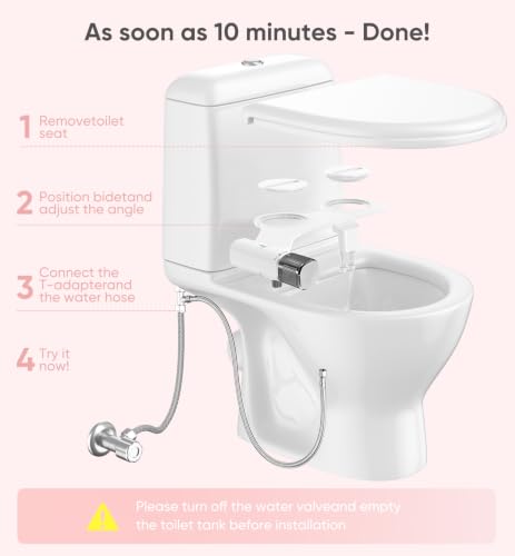 Image of Ultra-Slim Bidet Attachment, Posterior&Feminine Wash-(Retractable Dual Nozzles), Non-Electric Bidet Attachment for Toilet Seat, Adjustable Fresh Cold Water Pressure, Stainless Steel Inlet (DarkGray)