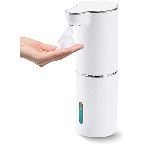 LAOPAO Soap Dispenser, Automatic Foaming Hand Soap Dispenser Touchless Foam Soap Dispenser Rechargeable Bathroom Countertop Soap Pump for Kids Xmas Gift 300ml All White Cover