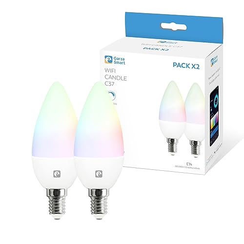 Garza Confezione da 2 Lampadine LED Smart Wifi Vela C37 E14 5W, equivalenza 40W, RGB+CCT, Intensità Dimmerabile, Programmabile, Controllo Vocale e App, Alexa/Google Home, Wifi 2,4 GHz