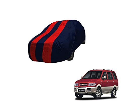Image of Auto Hub Car Cover Compatible with Chevrolet Tavera with Mirror Pocket,Triple Stitched, Weather Proof, Tavera Car Cover- Navy-Red