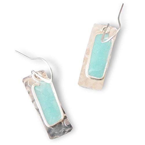 Handmade Lightweight Sapphire Blue Resin Rectangle Womens Drop Earrings Beads by Bettina