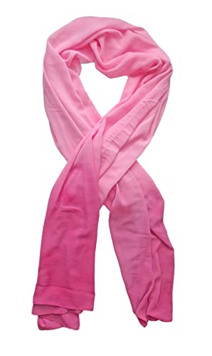 Pink long soft chiffon scarf sheer wrap in shades of light pink to a darker pink ombre color. 68 inches long.
