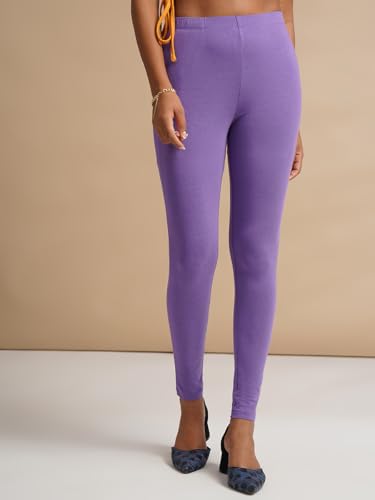 Image of ONE SKY Women Full Length Leggings | Cotton Modal Spandex Blend | High Waist Stretchable & Bio-Washed Fabric | Colour-Lock Technology | Comfortable Leggings for Women