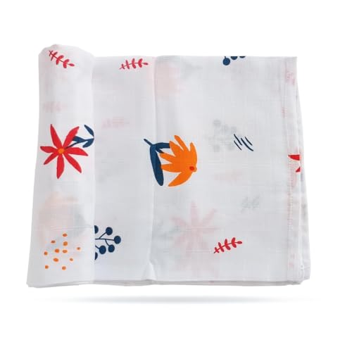 Image of Tinylane 100% Cotton Printed Swaddle Wrap for Newborn Baby | Soft & Breathable Muslin Blanket, 90 x 90cm, Skin-Friendly | for 0-2 Years | Pack of 3 (Brown Squirrel, Orange Daisy, and Blue Deer)