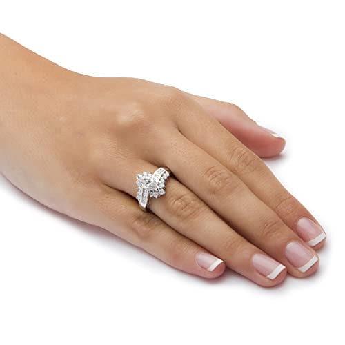 PalmBeach Platinum-plated Sterling Silver Marquise Cut Cubic Zirconia Bypass Engagement Ring Sizes 6-103