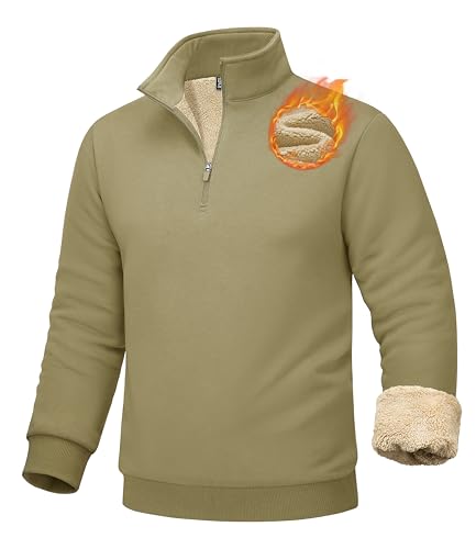 Image of MAGCOMSEN Men's Sherpa Lined Quarter Zip Fleece Heavyweight Pullover Winter Warm Sweatshirts
