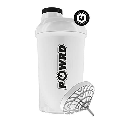 POWRD® SHAKER White Edition 800 ml mit Doppelmembran-Sieb Mixer für cremige Shakes - Für Fitness, Whey Protein, Isolat, BCAA, Energy, Gamer - BPA/DEHP frei, auslaufsicher, in Weiß Cover