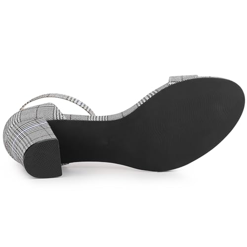 Allegra K Allegra K Women's Houndstooth Opened Toe Ankle Strap Chunky High Heel Black White Sandals 8.5 M US