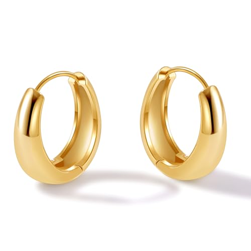 micuco Chunky Gold Hoop Earrings for Women - 18K Real Gold Plated Lightweight Hollow Hypoallergenic Earrings for Women