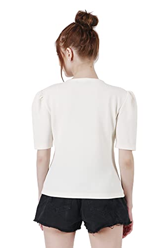 Image of POPWINGS Casual Solid Puff-Sleeves Crop Top for Women || V-Neck Crop Top for Women || Half-Sleeves Summer Crop Top for Women || Crop Tops for Women Fancy Crop Top for Women