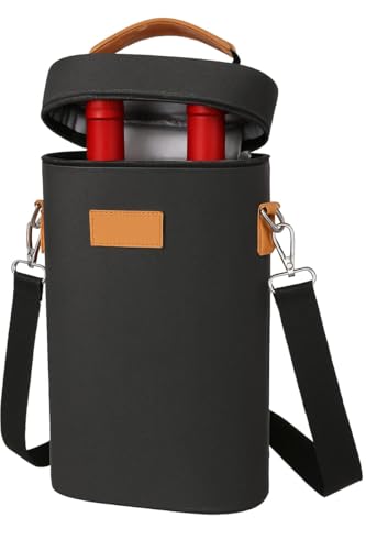 Bolsa Térmica De Transporte Impermeável Para Vinho Champanhe Porta 2 Garrafas Com Alça De Ombro Preto Premium Wine Bag padrão de vinho (750ml)