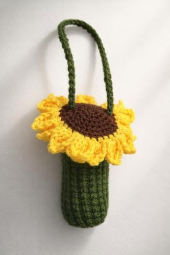 Image of Handmade Crochet Sunflower Lipstick Holder for Purse | Cute Lip Balm Holder Keychain | Bag Charm Accessory for Women & Girls