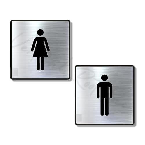 Image of Premium Brush Finish Square Silver Acrylic Men Women Sign Easy to Mount Double Side 5.8 Inch Signage Self-Adhesive Business Stores Cafe Shop Hospital School Office Hotel