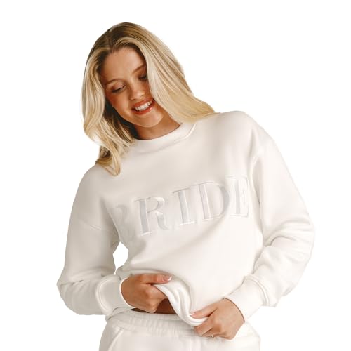 Six Stories Bride Sweatshirt for Cozy Bach Parties | Comfy and Stylish Bridal Shower Gift for the Future Mrs | Soft Oversized & Embroidered Crewneck Sweater Perfect for Engagement Events | XX-Large