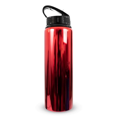 Hy-Pro Officially Licensed Arsenal F.C 750ml Aluminium UV Bottle,Integrated Folding Straw, Neochrome Finish, Leakproof, Lightweight, BPA Free, Gunners, Red