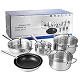 Set Pentole Induzione, Batteria Pentole, Acciaio inox, 10 pezzi, Pentole...