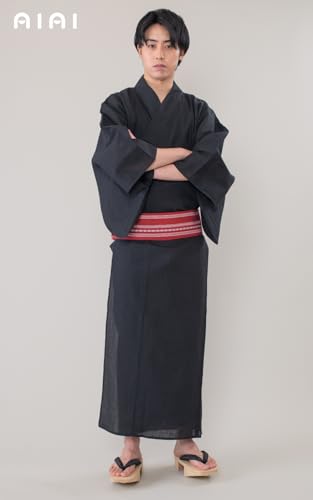 men's yukata summer kimono 2 piece set obi belt3