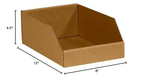 Image of BOX USA BBINMT812K Open Top Bin Boxes, 8 inch x 12 inch x 4 1 /2 inch, Kraft (Pack of 50)