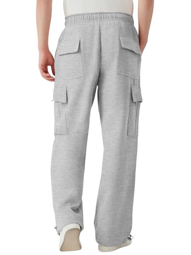 Men's Heavyweight Fleece Cargo Pants Baggy Sweatpants Wide Leg Sweats with Pockets2