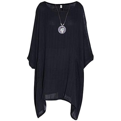 Storm Island Italian Ladies Plain Top Womens Lagenlook Tunic Batwing Shirt with Necklace SI093 (Black, One Size Fits UK (18-26)) Cover