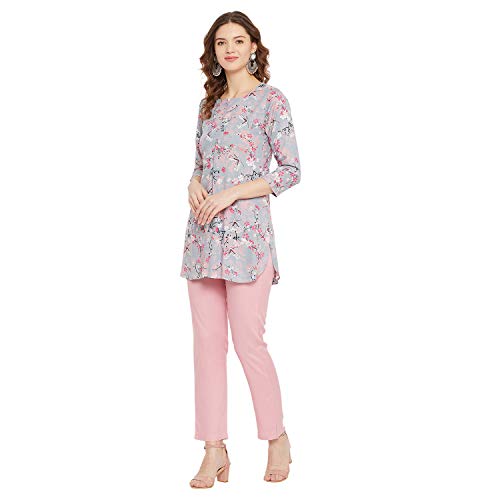 Image of Tissu Women's Green & Pink Floral Printed Kurti
