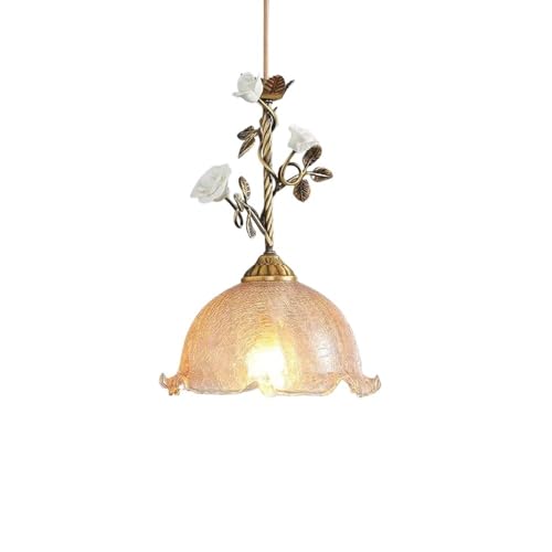 LYBYLOLY Vintage Textured Glass Pendant Light Antique Brass Finish with