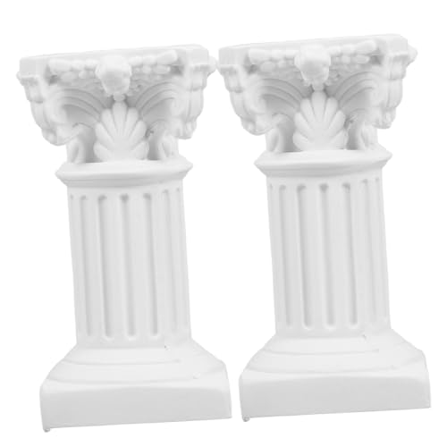 FRCOLOR Candelabros De Resina De Columna Romana 2 Piezas Blanco, Portavelas Decorativos para Mesa, Decoración De Escritorio Elegante para Hogares y Fiestas