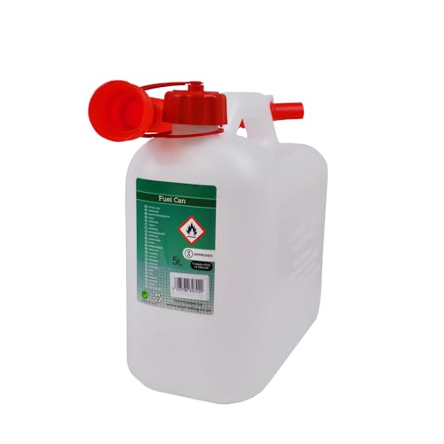 Petrol Fuel Canister Clear Plastic Lawn Mower Jerry Can 5 Litre Flexible Spout