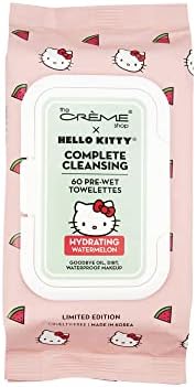 The Crème Shop Hello Kitty Complete Cleansing Wipes, Hydrating Watermelon Facial Cleanser Wipes, Korean Face Wipes