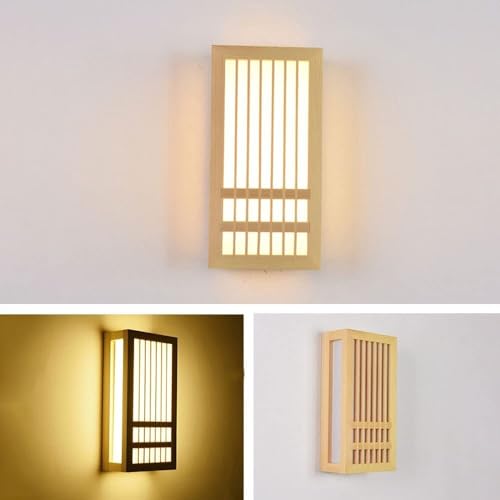 Lámpara nórdica de pared para pasillo y escaleras con diseño japonés de madera cuadrada L 6