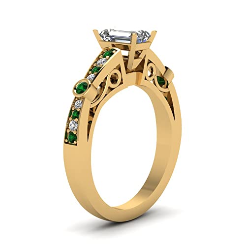 Image of 55Carat Choose Your Gemstone Tapered Vintage Engagement Ring Yellow Gold Plated Emerald Shape Vintage Engagement Rings Everyday Jewelry Wedding Jewelry Handmade Gifts for Wife US Size 4 to 12