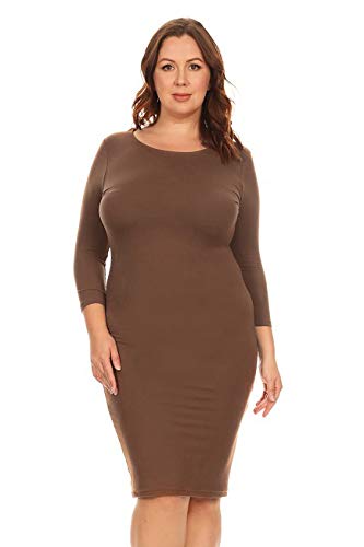 Image of ICONOFLASH Women's 3 /4 Sleeves Midi Bodycon Dress Crew Neck Fitted Dresses with Plus Size Options