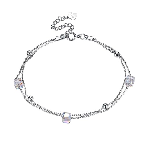 Bracelet à chaîne superposée pour femme en argent sterling S925 et cristaux