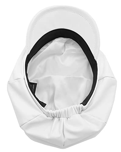 Béret plat en cuir véritable blanc ajustable taille unique isolation confort - 5