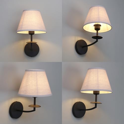 Image of Phansthy Hardwired Wall Sconce Light, Linen Fabric Shade Indoor Wall Lamps, Wall Decor Lightings for Living Room, Bedroom, Hallway, Vanity Mirror (Black)