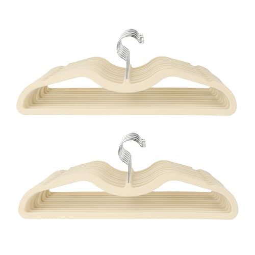 Image of Amazon Basics Velvet Hangers - Cream Color with Notches, Lightweight Plastic Frame, Soft Touch Coating, 2.5 kg Capacity, Pack of 50 (Size: 42L x 15H x 0.5W cm)