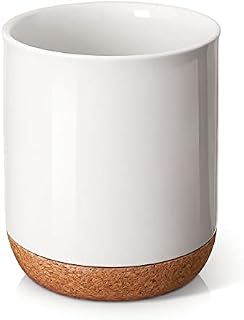 DOWAN Kitchen Utensil Holder, 7.2 Large Utensil Crock, Table-Protection Cork Mat, Heavy and Stable Ceramic, No Wobbling, Easy to Clean, White for DIY, 3.1 qt