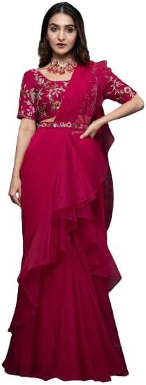 infabzonWomens Lehenga Saree & Belt Set Bollywood Style Apple Organza Silk Fabric With Embrodery Sequance Work