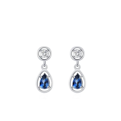 Pendientes colgantes para mujer de boda, moissanita con colgante de zafiro creado de 0,25 quilates, oro blanco de 9 quilates, 14 y 18 quilates, Metal, Zafiro sintético Moissanita