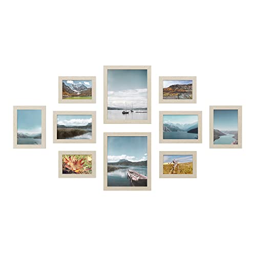 SONGMICS Cadres Photo, Lot de 10, Deux 20 x 25 cm, Quatre 13 x 18 cm, Quatre 10 x 15 cm, MDF, Protection en Plastique, MDF, Beige Naturel RPF310N02
