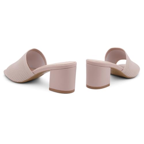 Image of Herstyle Square Open Toe Heeled Sandals for Women 2.5 Inch Low Block Chunky Heel Sandals Slip-On Mules Comfortable Dress Shoes for Party Wedding Office