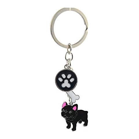 OMGREI Cute Metal Small Dog Puppy Keychain Keyring Keyfob Car Bag Charm Tag Chains for best gift for your friend. (Black French Bulldog) Cover