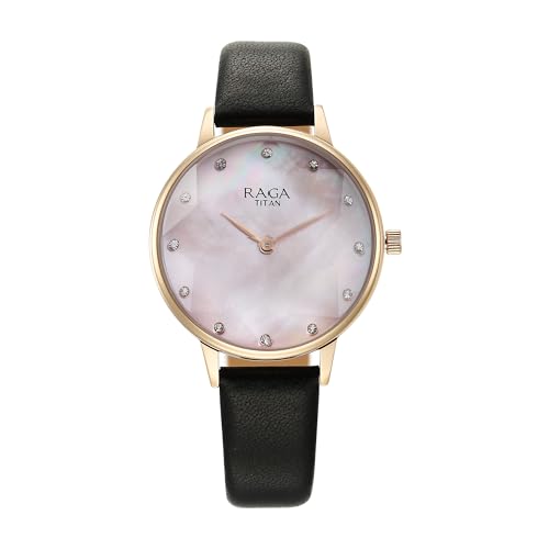 Titan Raga Showstopper Quartz Analog Mother of Pearl Dial Leather Strap Watch for Women-95274WL01
