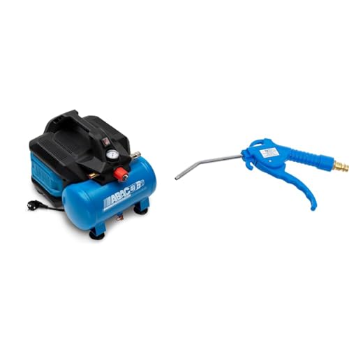 ABAC Geräuscharmer Tragbarer Luftkompressor EASE-AIR 6 & BGS 3208 | Druckluft-Ausblaspistole | 100 mm | Drukluftpistole | Griff aus blauem Nylon-Fiberglas