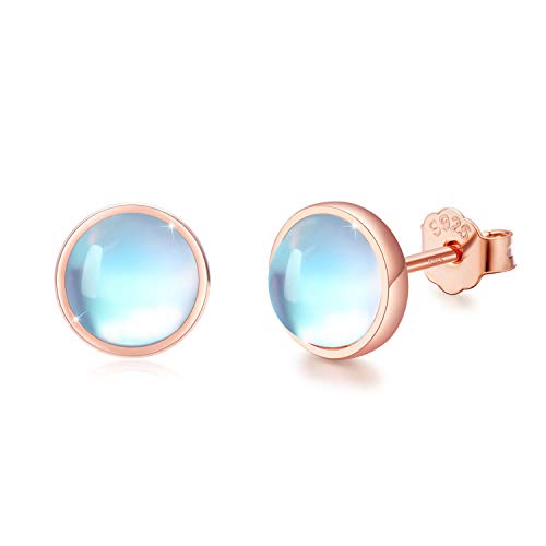 B-Rose Gold Sterling Silver Moonstone Stud Earrings for Sensitive Ears - Round Earrings (6)
