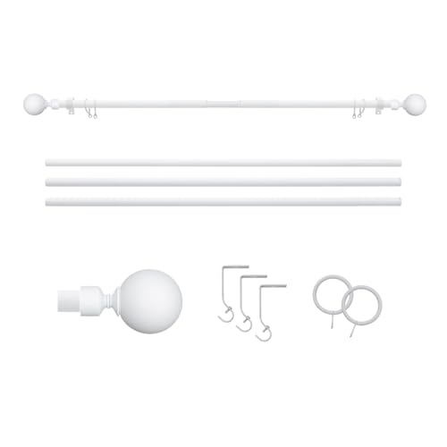 Curtain Poles Metal Plain ball finials Extendable Curtains Pole 120 cm to 300 cm White Adjustable Curtain Rod 19mm Diameter Curtain tracks
