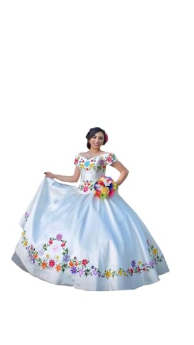 Satin Embroidered Quinceanera Dresses Charro Off The Shoulder Ball Gown Sweet 16 Dress Mexican Theme