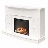 Ameriwood Home Barrow Creek 53.5 Inch Electric Fireplace with Mantel, Replaceable Fireplace Insert Heater, Remote Control, Timer, Realistic Log and Flame Effect, for Living Room or Bedroom, White