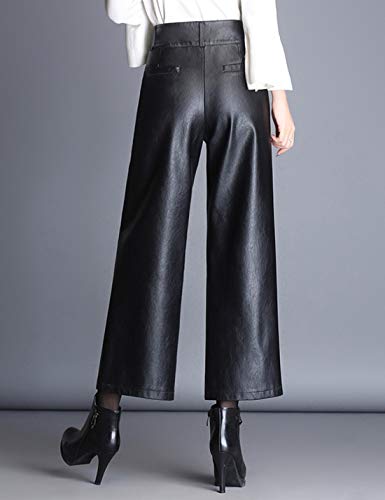 HaoMay Women's High Waist Wide Leg PU Faux Leather Cropped Pants Culottes2